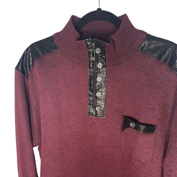 Leonardo Gavino Burgundy Black 1/4 Zip Sweater - XL - Picture 3 of 4